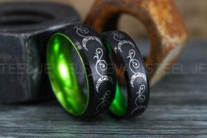 Sun and Moon Rings, Couple Rings, 2 Piece Couple Set Black Tungsten Bands, Matching Wedding Rings, Sun and Moon Wedding Bands, Sun Ring
