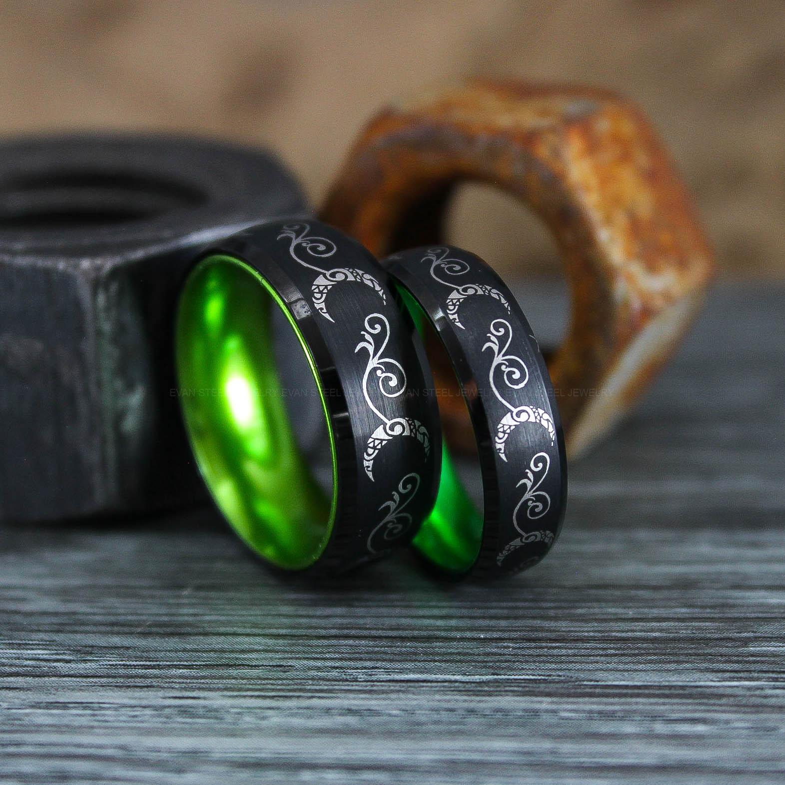 IMG_0931 Sun and Moon Rings, Couple Rings, 2 Piece Couple Set Black Tungsten Bands, Matching Wedding Rings, Sun and Moon Wedding Bands, Sun Ring - Image 1