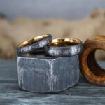 Sun and Moon Rings, Couple Rings, 2 Piece Couple Set Black Tungsten Bands, Matching Wedding Rings, Sun and Moon Wedding Bands, Sun Ring