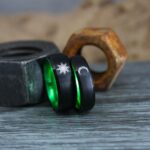 Sun and Moon Rings, Couple Rings, 2 Piece Couple Set Black Tungsten Bands, Matching Wedding Rings, Sun and Moon Wedding Bands, Sun Ring