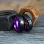 Sun and Moon Rings, Couple Rings, 2 Piece Couple Set Black Tungsten Bands, Matching Wedding Rings, Sun and Moon Wedding Bands, Sun Ring