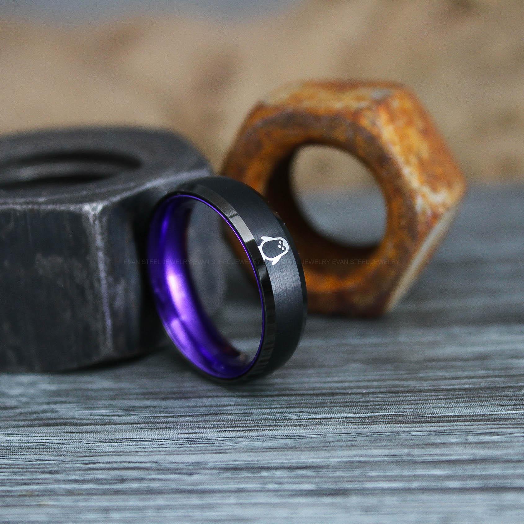 IMG_0939 Penguin Ring, Penguin Jewelry, Penguins Wedding Ring, Penguins Wedding Band, Black Wedding Band, Black Wedding Ring, Penguins Jewelry - Image 1