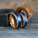 Sun and Moon Rings, Couple Rings, 2 Piece Couple Set Rose Gold Tungsten Bands, Matching Wedding Rings, Sun and Moon Wedding Bands, Sun Ring