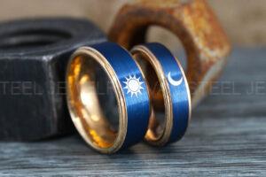 Sun and Moon Rings, Couple Rings, 2 Piece Couple Set Rose Gold Tungsten Bands, Matching Wedding Rings, Sun and Moon Wedding Bands, Sun Ring