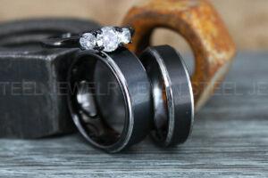 Couple Rings, Couple Wedding Bands, Matching Couple Rings, 3 Piece Wedding Ring Set, Black Wedding Rings, Black Wedding Bands, Bridal Rings