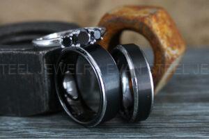 Couple Rings, Couple Wedding Bands, Matching Couple Rings, 3 Piece Wedding Ring Set, Black Wedding Rings, Black Wedding Bands, Bridal Rings