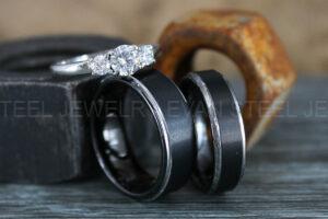 Couple Rings, Couple Wedding Bands, Matching Couple Rings, 3 Piece Wedding Ring Set, Black Wedding Rings, Black Wedding Bands, Bridal Rings
