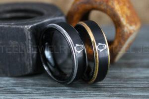 Penguin Ring, Penguin Jewelry, Penguins Wedding Ring, Penguins Wedding Band, Black Wedding Band, Black Wedding Ring, Penguins Jewelry