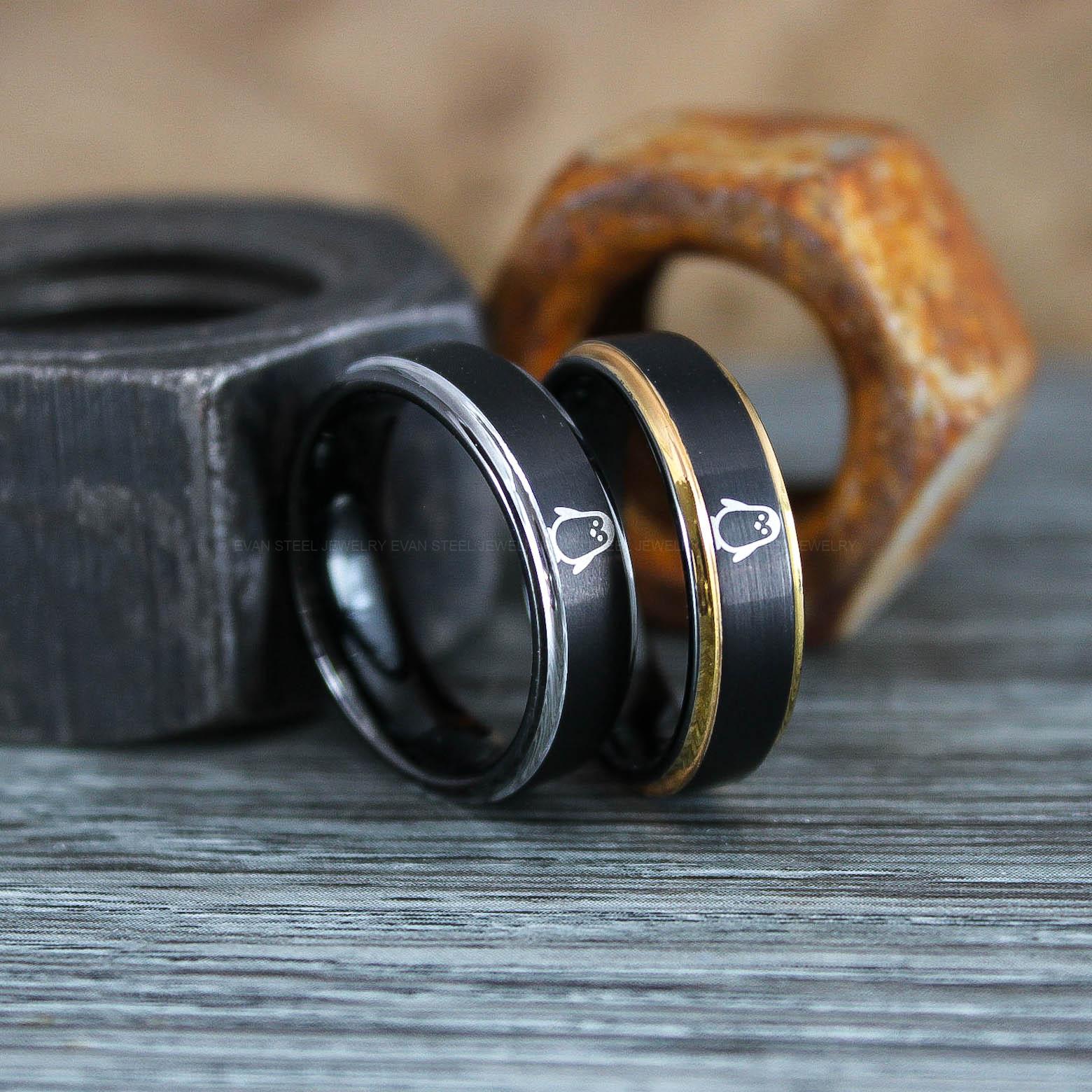 IMG_0948 Penguin Ring, Penguin Jewelry, Penguins Wedding Ring, Penguins Wedding Band, Black Wedding Band, Black Wedding Ring, Penguins Jewelry - Image 1