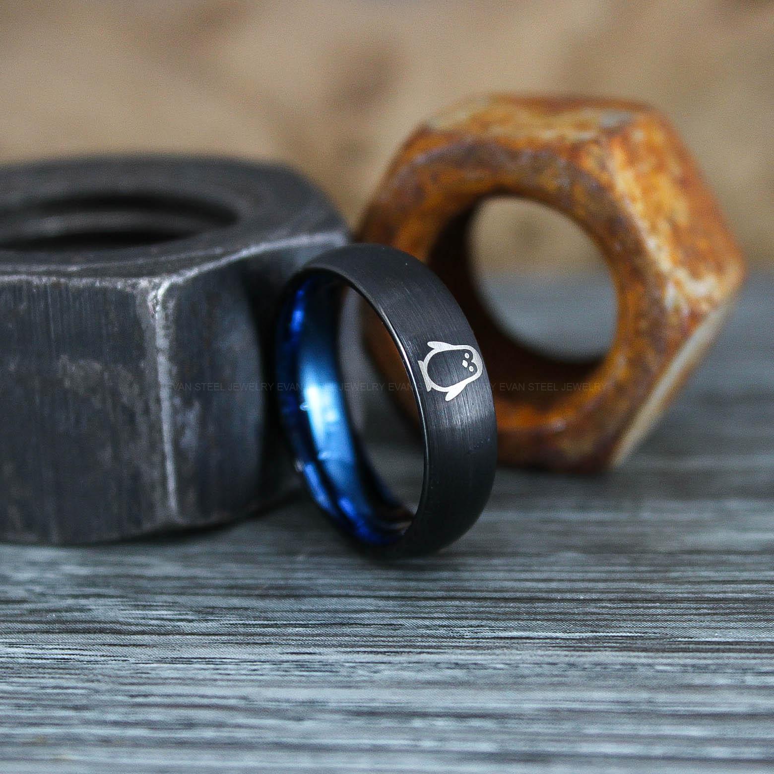 IMG_0949 Penguin Ring, Penguin Jewelry, Penguins Wedding Ring, Penguins Wedding Band, Black Wedding Band, Black Wedding Ring, Penguins Jewelry - Image 1