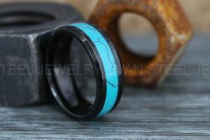 Turquoise Ring, Turquoise Wedding Ring, Turquoise Wedding Band, Black Wedding Ring, Black Tungsten Ring