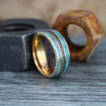 Turquoise Ring, Turquoise Wedding Ring, Turquoise Wedding Band, Rose Gold Wedding Ring, Rose Gold Tungsten Ring
