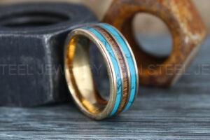 Turquoise Ring, Turquoise Wedding Ring, Turquoise Wedding Band, Rose Gold Wedding Ring, Rose Gold Tungsten Ring