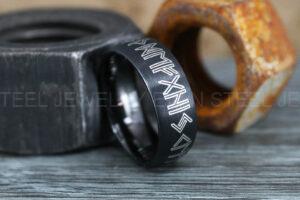 Vikings Ring, Viking Runes Ring, Nordic Jewelry, Norsemen Ring, Nordic Runes Ring, Black Wedding Band, Black Wedding Ring