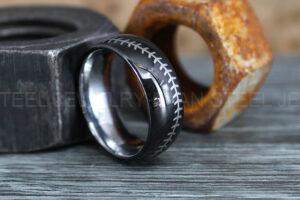 Baseball Ring, Baseball Wedding Band, Baseball Wedding Ring, Black Wedding Band