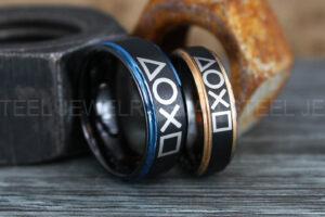 Gamer Rings, Player 1 Player 2 Rings, Controller Rings, Black Gamer Wedding Rings, Black Tungsten Gamer Wedding Bands, Gamer Jewelry