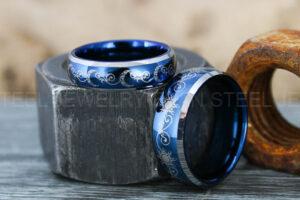 Sun and Moon Rings, Couple Rings, 2 Piece Couple Set Blue Tungsten Bands, Matching Wedding Rings, Sun and Moon Wedding Bands, Sun Ring
