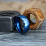 Gamer Ring, Power Button Ring, Controller Ring, Blue Gamer Wedding Ring, Blue Tungsten Gamer Wedding Band, Blue Tungsten Ring, Blue Wedding Band, Gamer Jewelry