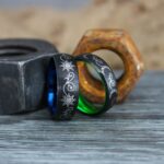 Sun and Moon Rings, Couple Rings, 2 Piece Couple Set Black Tungsten Bands, Matching Wedding Rings, Sun and Moon Wedding Bands, Sun Ring
