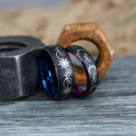 Sun and Moon Rings, Couple Rings, 2 Piece Couple Set Black Tungsten Bands, Matching Wedding Rings, Sun and Moon Wedding Bands, Sun Ring