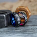 Sun and Moon Rings, Couple Rings, 2 Piece Couple Set Black Tungsten Bands, Matching Wedding Rings, Sun and Moon Wedding Bands, Sun Ring