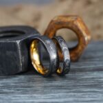Sun and Moon Rings, Couple Rings, 2 Piece Couple Set Black Tungsten Bands, Matching Wedding Rings, Sun and Moon Wedding Bands, Sun Ring