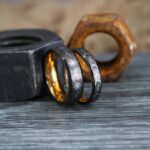 Sun and Moon Rings, Couple Rings, 2 Piece Couple Set Black Tungsten Bands, Matching Wedding Rings, Sun and Moon Wedding Bands, Sun Ring